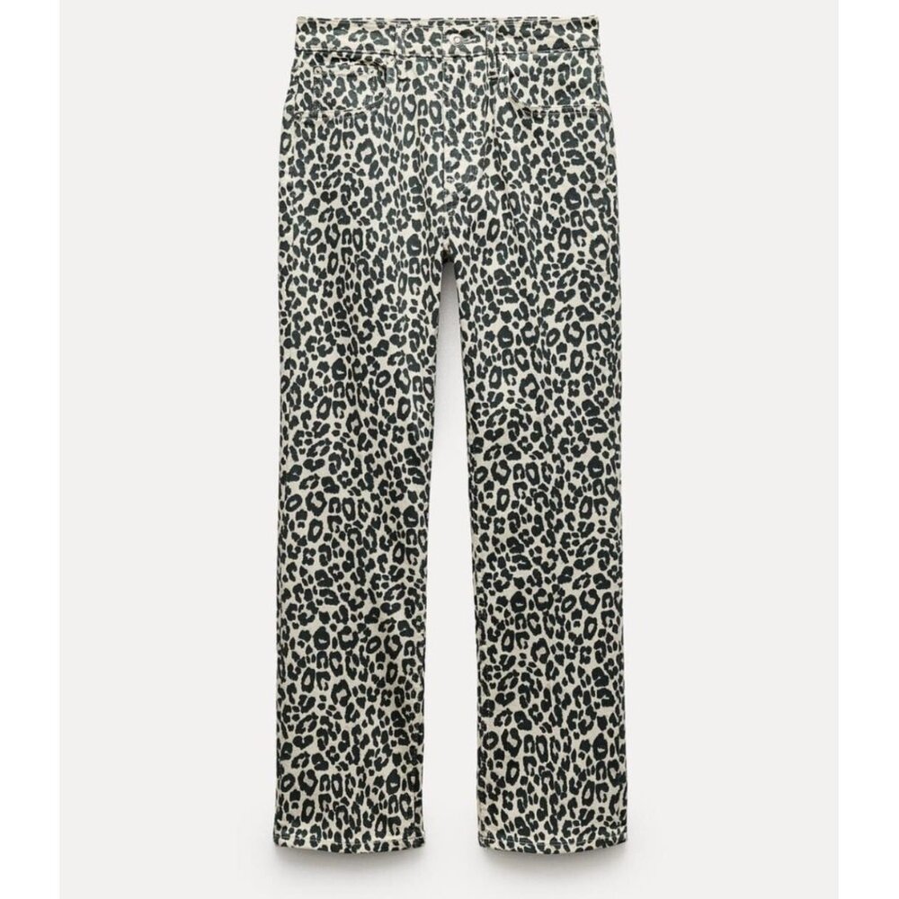 Zara HIGH WAIST BOOTCUT CROPPED ANIMAL PRINT JEANS ZW SZ 10